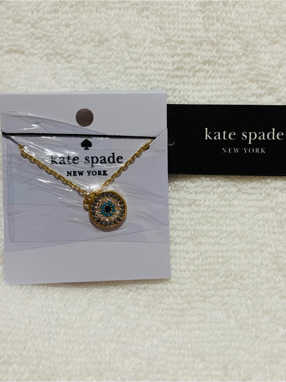NWT kate spade Gold-Tone Pendant Necklace with Blue and Clear Crystals - Picture 2 of 3